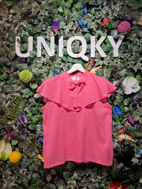 Cotton sleeveless blouse oversized collar, UNIQKY