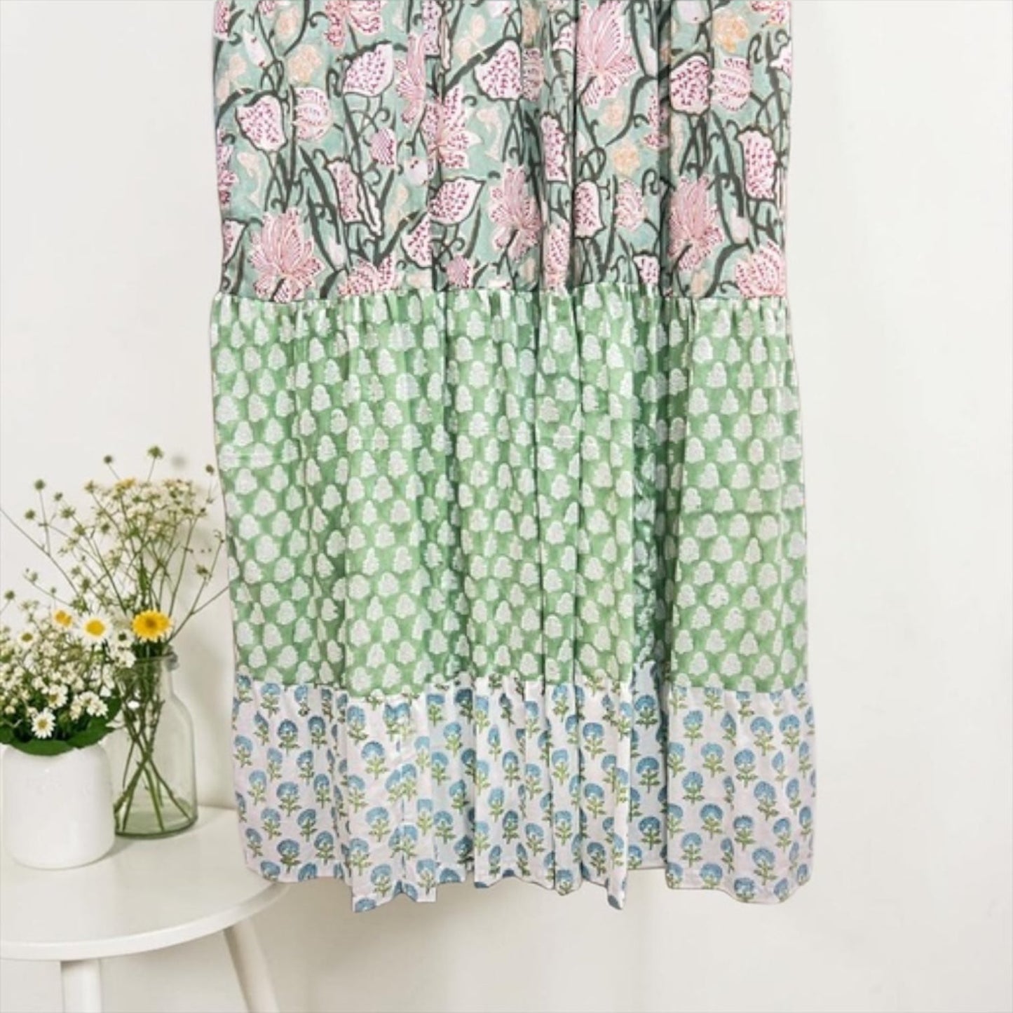The Airy Day Dress green block-print detail, UNIQKY