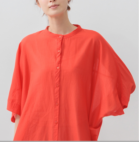 Band-collar cotton tunic detail, UNIQKY