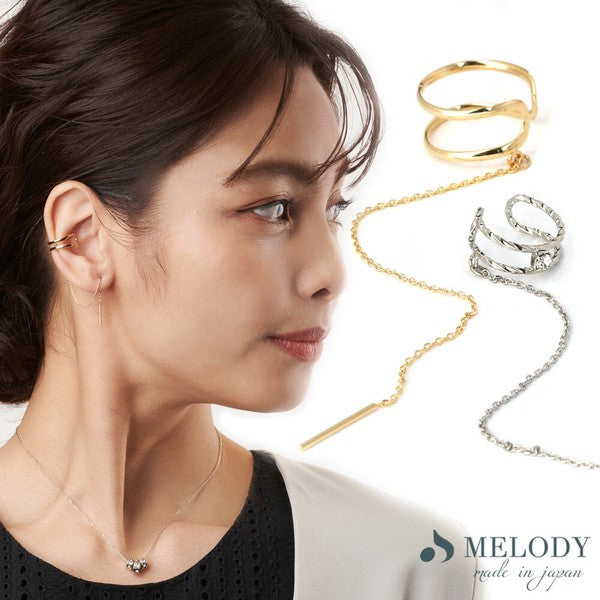 Wave chain ear cuff, nickel-free, made in Japan, UNIQKY