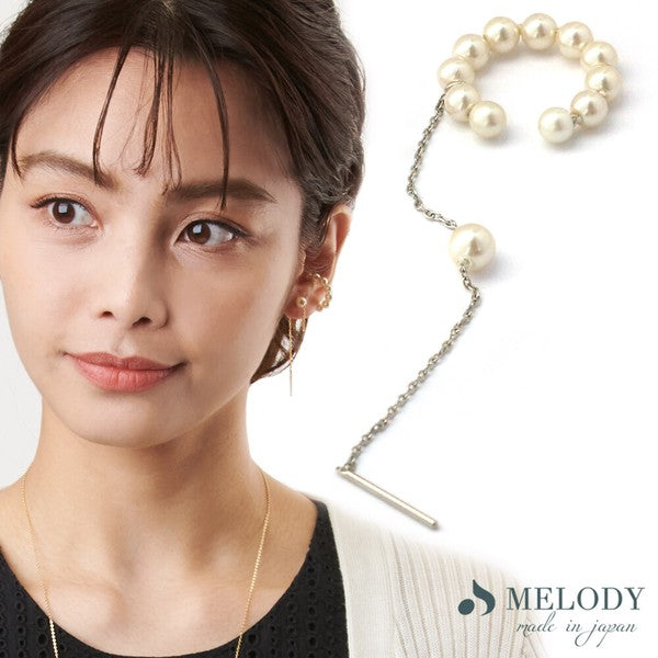 Pearl chain ear cuff, nickel-free, made in Japan, UNIQKY