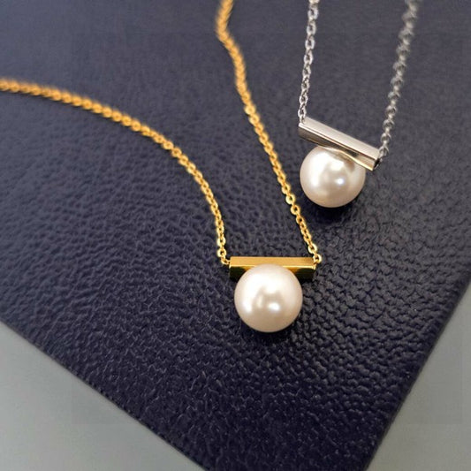 Pearl bar necklace with hanging pearl, made in Japan, UNIQKY