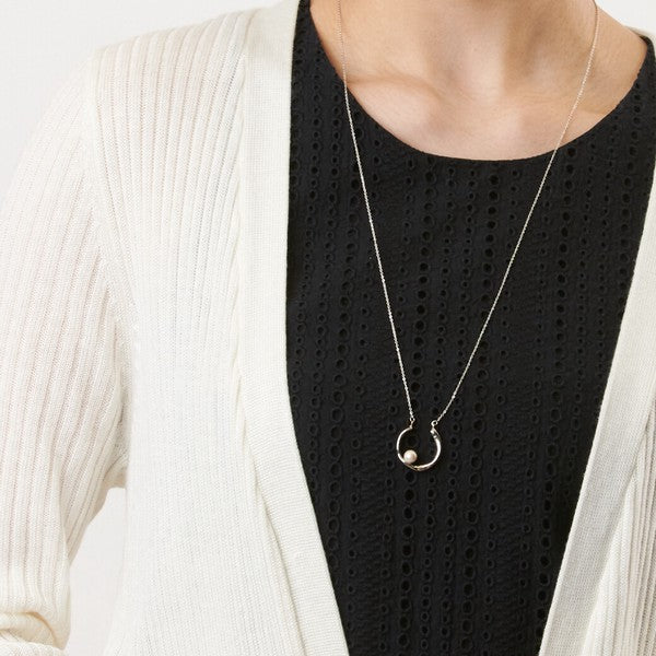 Pearl horseshoe long pendant necklace, made in Japan, UNIQKY