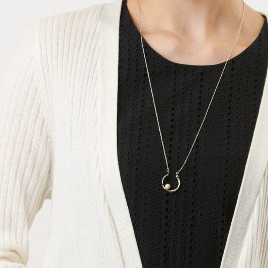 Pearl horseshoe long pendant necklace, made in Japan, UNIQKY
