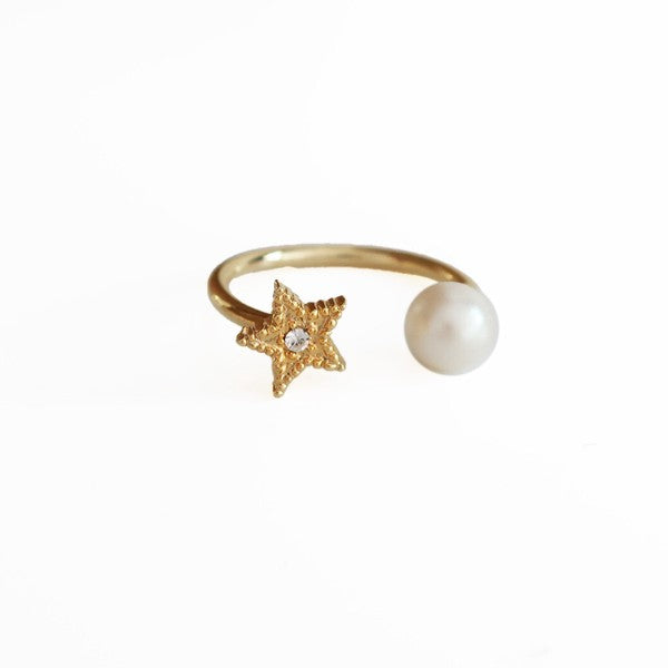 One star and pearl made in Japan nickel-free ring