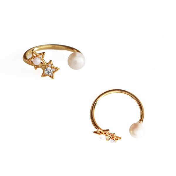 Two stars and pearl made in Japan nickel-free ring