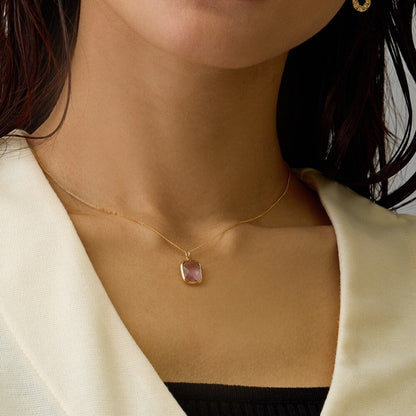 Model wearing Japanese handmade nickel-free crystal pendant necklace