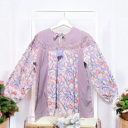 Floral cotton blouse voluminous sleeve, UNIQKY