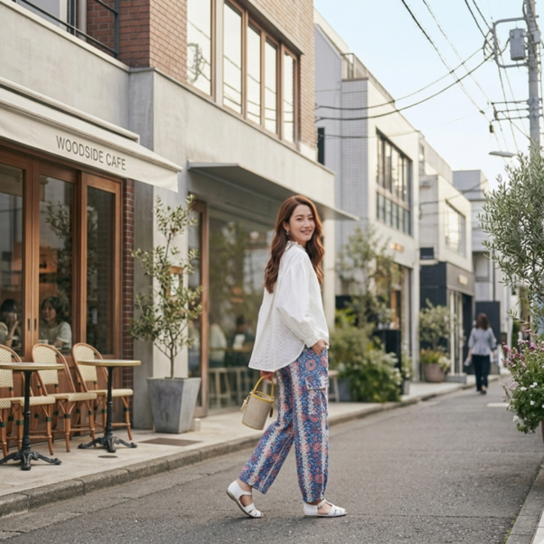 Handmade block-print embroidery cotton cargo pants, UNIQKY