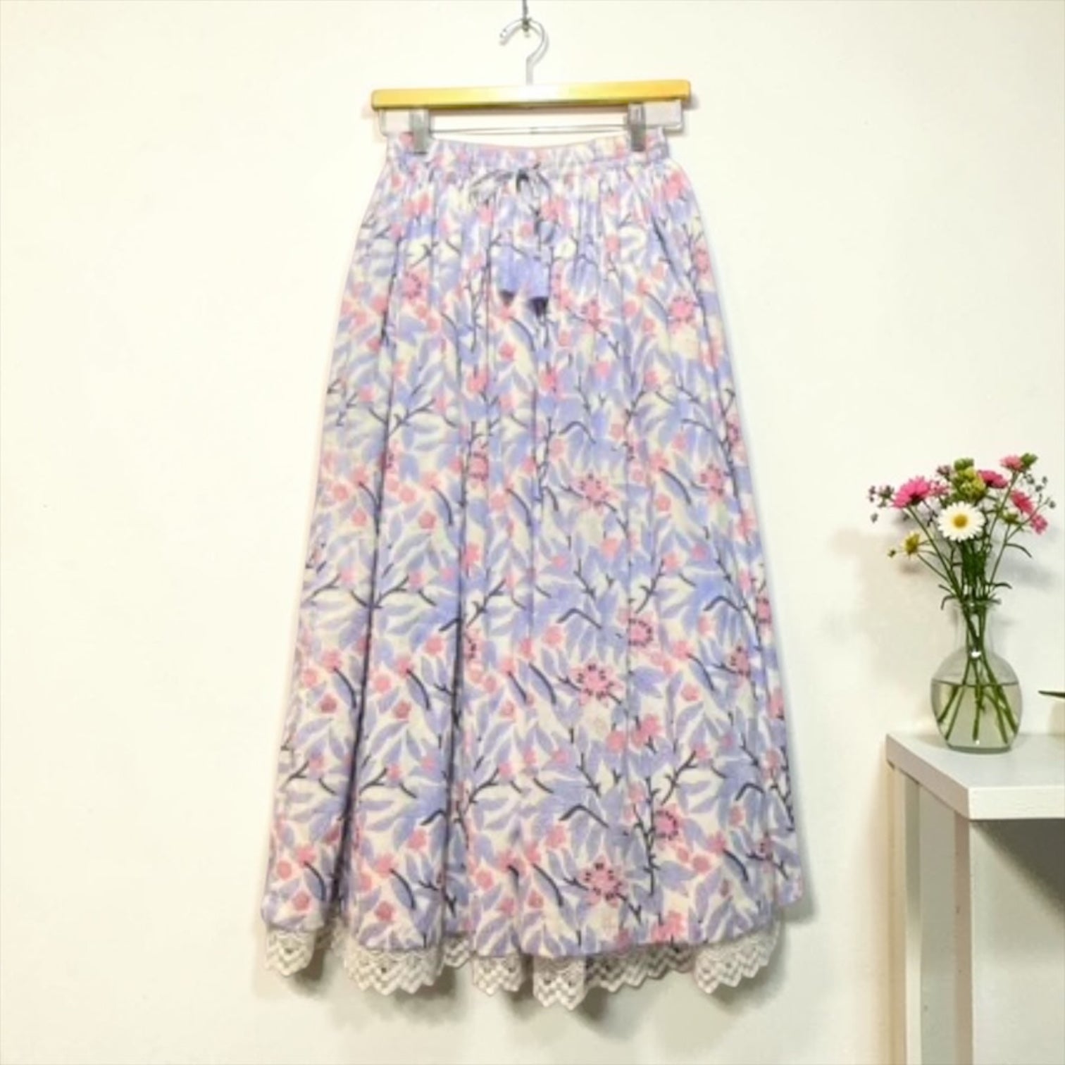 Handmade lace-hem floral cotton maxi skirt, UNIQKY