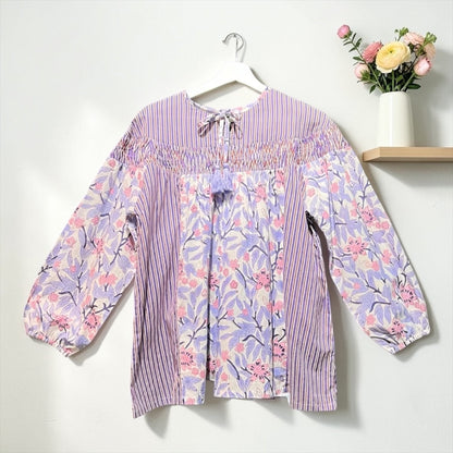 Handmade floral-mix cotton tassel blouse, UNIQKY