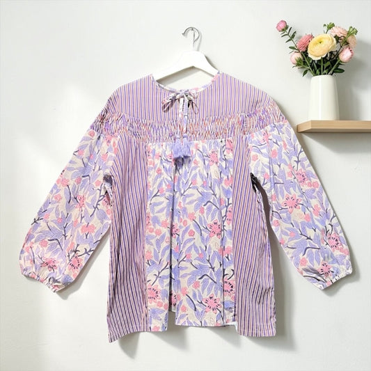 Handmade floral-mix cotton tassel blouse, UNIQKY