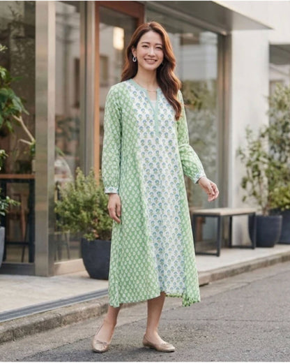 Blue contrast panel long dress