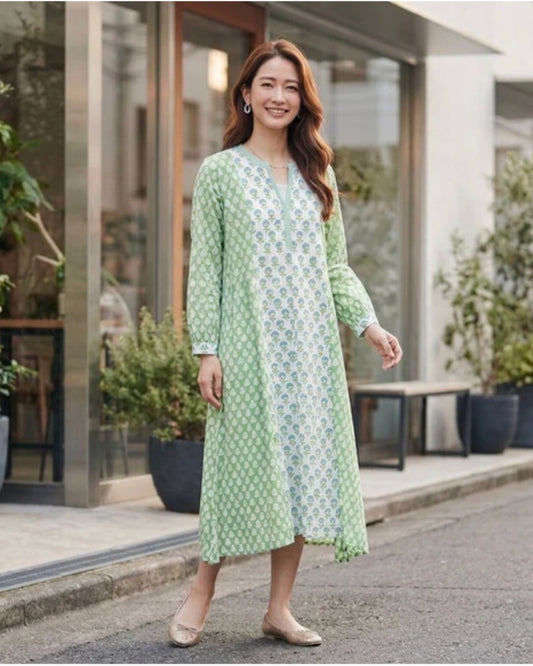 Blue contrast panel long dress