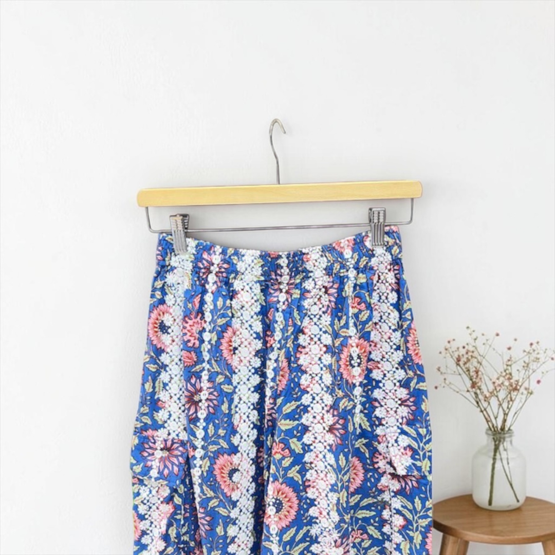 Block-print cotton cargo pants side pocket, UNIQKY