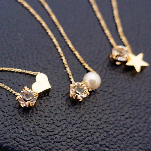 Heart and star charm necklace with pearls, made in Japan, UNIQKY