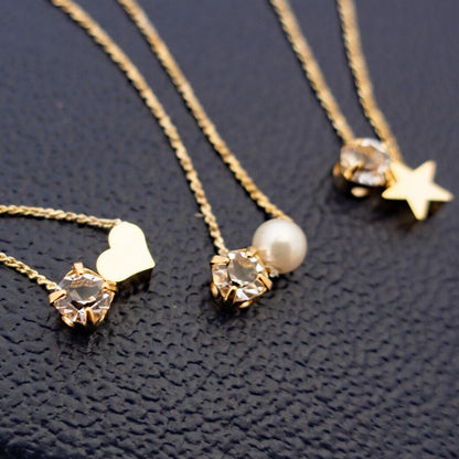 Heart and star charm necklace with pearls, made in Japan, UNIQKY