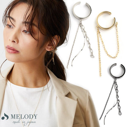 S-chain drop ear cuff, nickel-free, made in Japan, UNIQKY