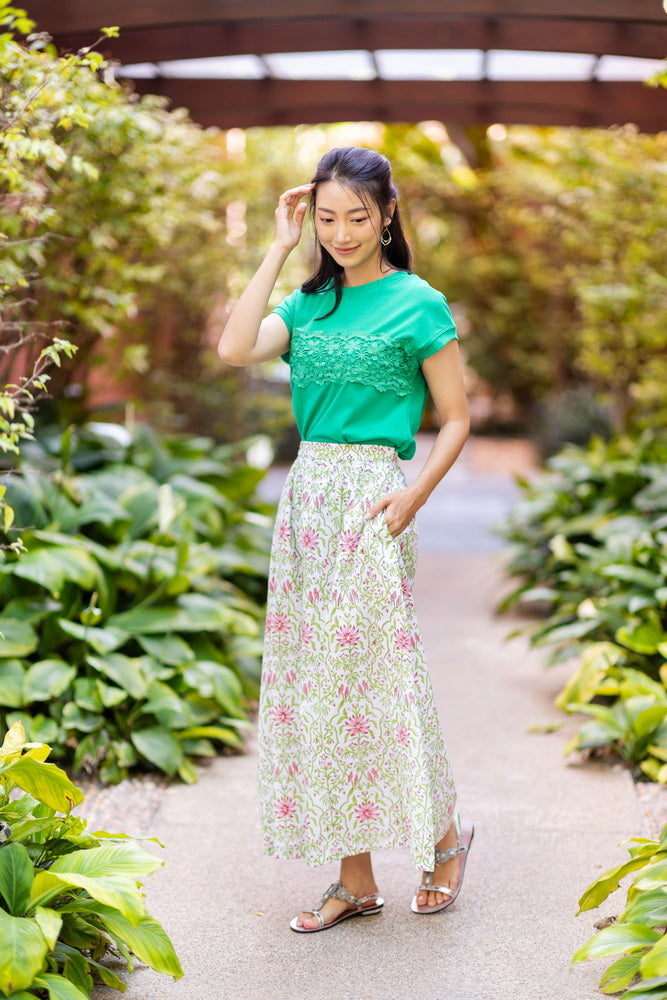 Handmade bold block floral cotton flare skirt, UNIQKY