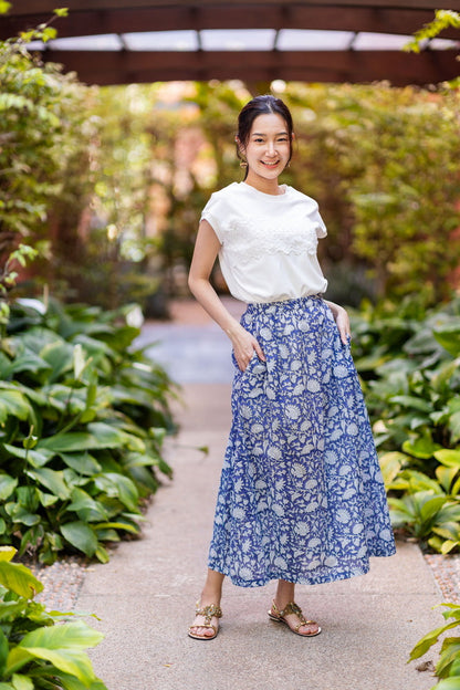 Bold floral cotton voile skirt detail, UNIQKY