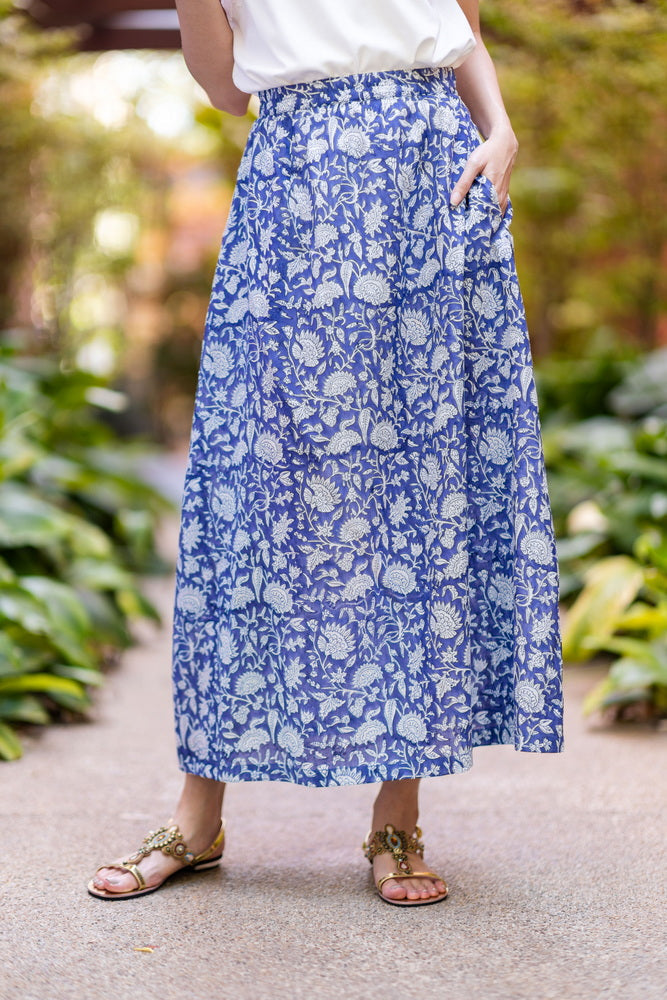 Cotton block floral flare skirt, UNIQKY