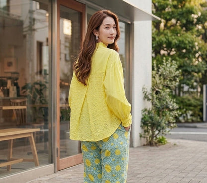 Cotton blouse frilled neckline, UNIQKY