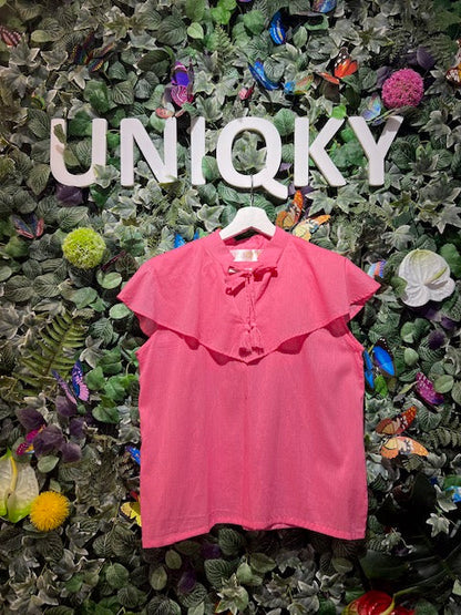 Cotton sleeveless blouse oversized collar, UNIQKY