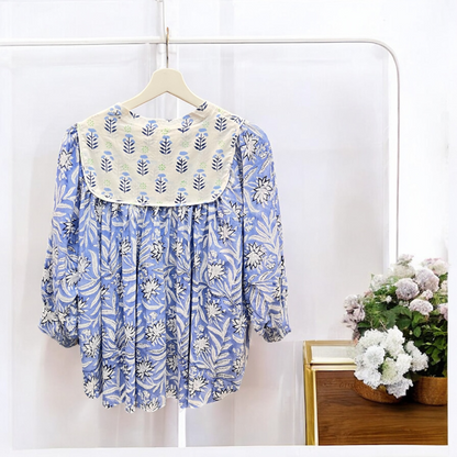 Floral flare cotton blouse detail, UNIQKY