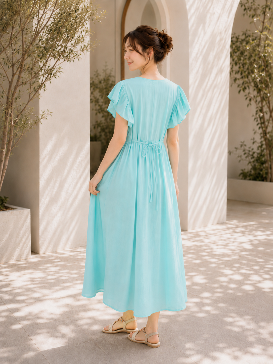 Mint embroidered cotton dress back, UNIQKY