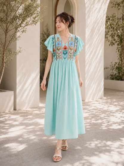 Pastel mint embroidered cotton dress, UNIQKY