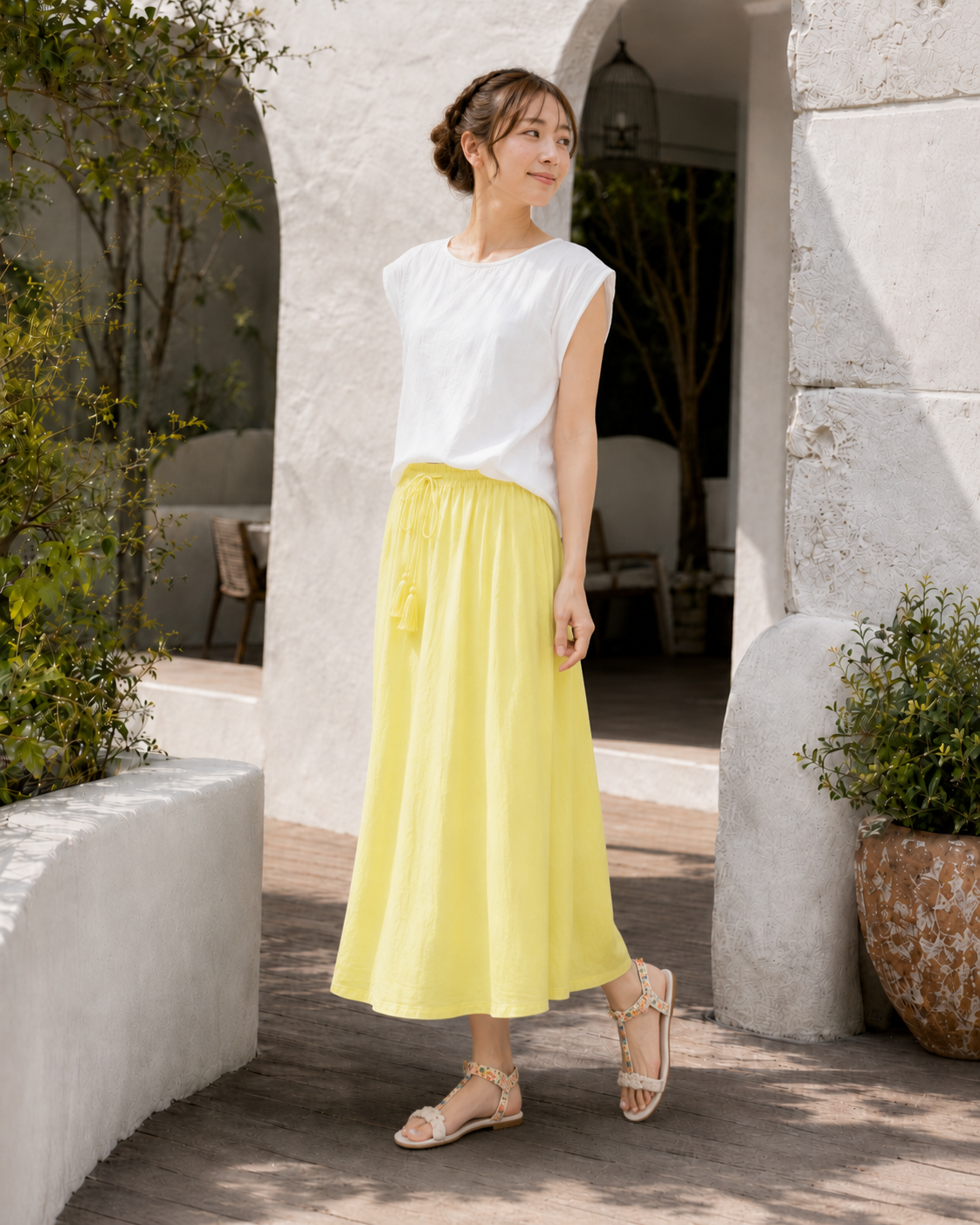Yellow cotton flare skirt back, UNIQKY
