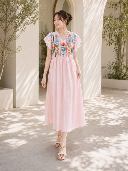 Pastel pink embroidered cotton dress, UNIQKY