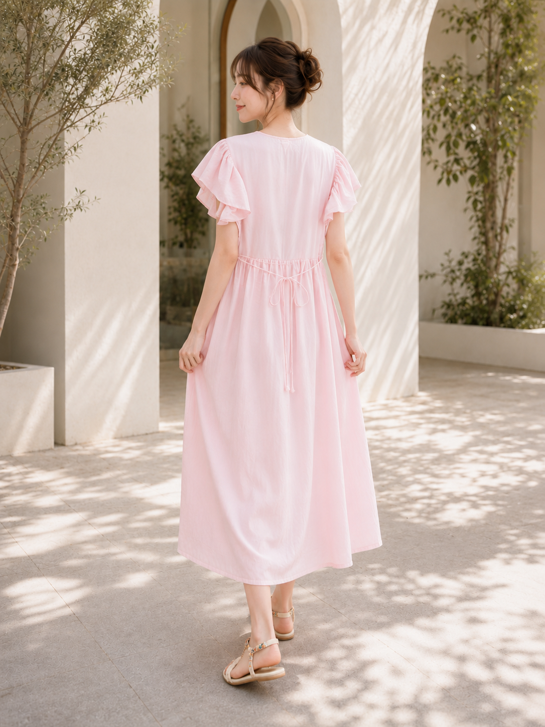Light pink embroidered cotton dress back, UNIQKY