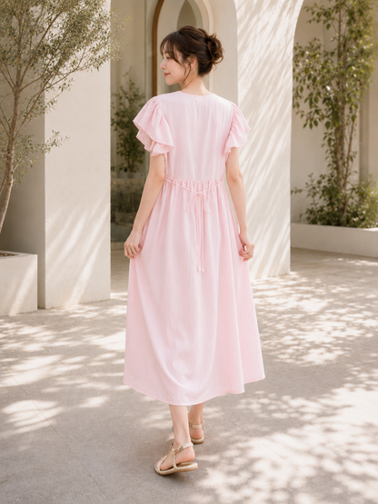Light pink embroidered cotton dress back, UNIQKY