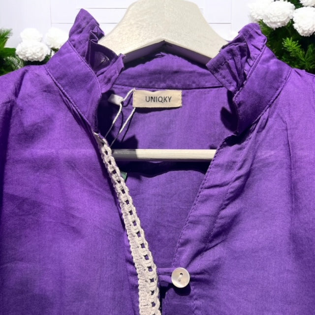 Stand-collar cotton blouse detail, UNIQKY