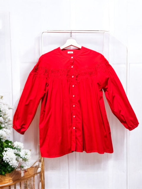 Handmade cotton voile pintuck blouse in red, UNIQKY