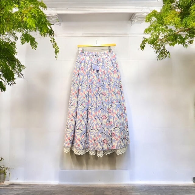 Lace-hem cotton long skirt detail, UNIQKY