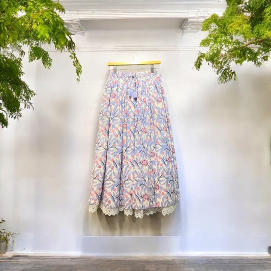 Lace-hem cotton long skirt detail, UNIQKY