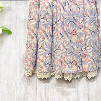 Floral block-print lace-hem skirt, UNIQKY