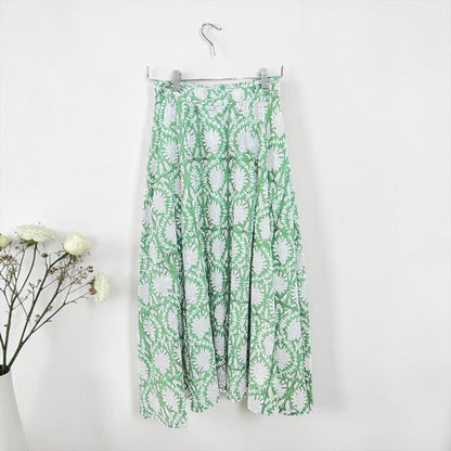 Botanical block-print cotton maxi skirt detail, UNIQKY