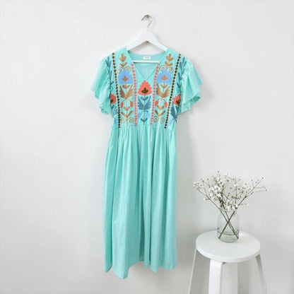 Mint embroidered cotton dress detail, UNIQKY