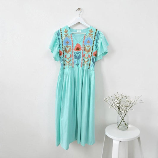 Mint embroidered cotton dress detail, UNIQKY