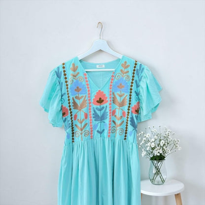 Light pink embroidered cotton dress detail, UNIQKY