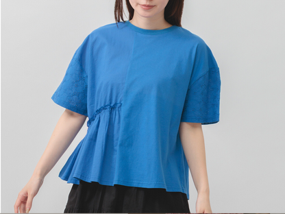 Cotton gathered-sleeve blouse with embroidery, UNIQKY