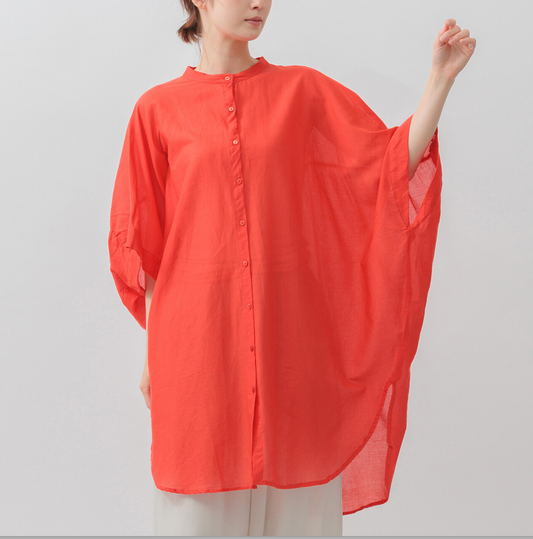 Handmade cotton band-collar tunic blouse, UNIQKY