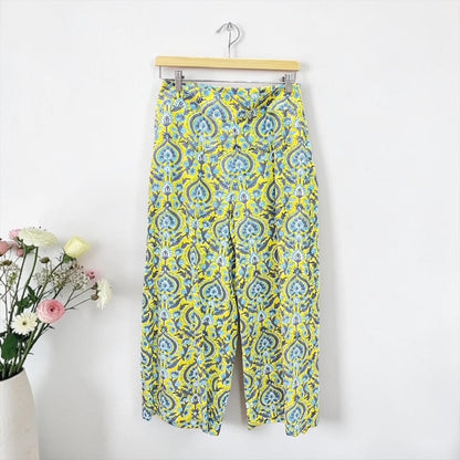 Yellow wide-leg cotton pants detail, UNIQKY