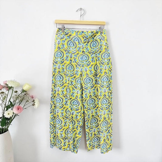Yellow wide-leg cotton pants detail, UNIQKY