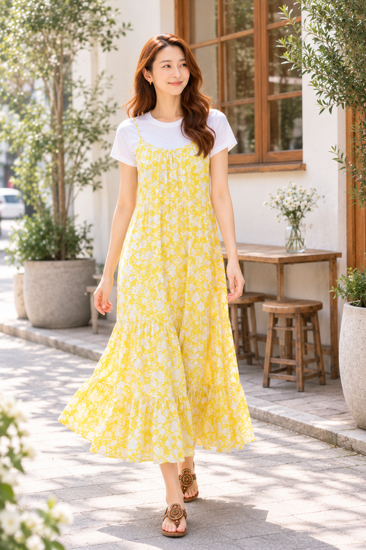 The Camellia Tier Dress — Cambric Cotton Maxi