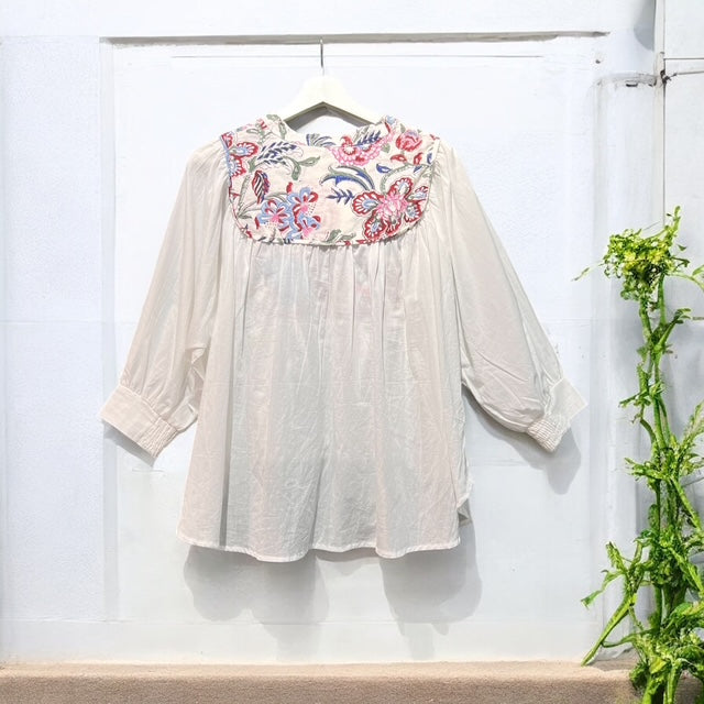 Cotton floral flare blouse detail, UNIQKY