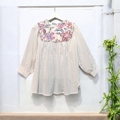 Cotton floral flare blouse detail, UNIQKY